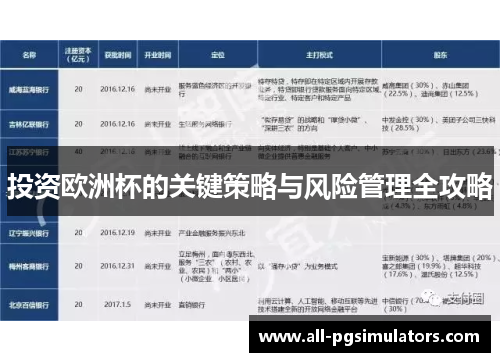 投资欧洲杯的关键策略与风险管理全攻略